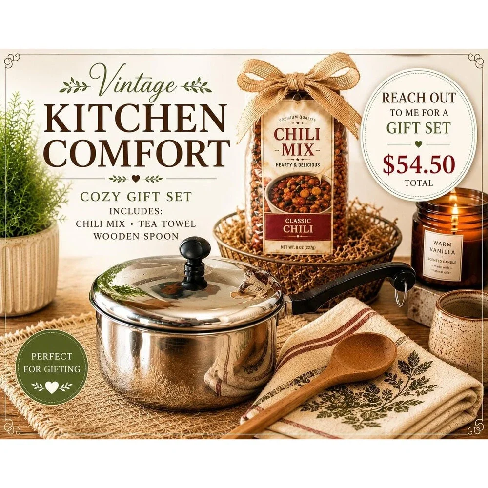 Vintage Stainless Steel Saucepan with Lid – Cozy Kitchen Gift Set Idea